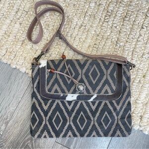 Mayra crossbody purse bag cow calf hair trim Aztec print leather accents
